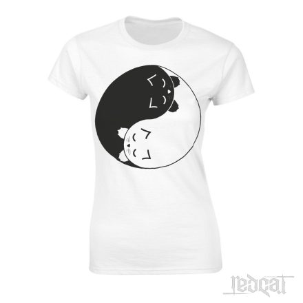 Cicás Yin Yang női póló fehér