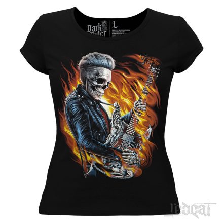 Flaming guitar - Csontvázas női póló