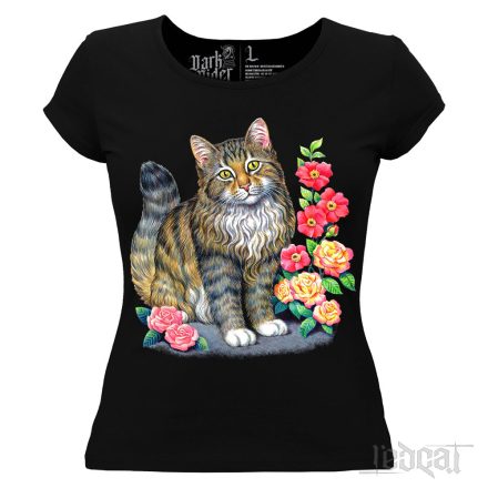 Macska virágokkal női póló