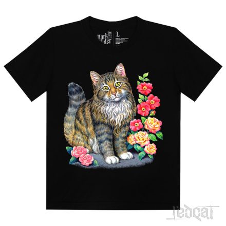 Macska virágokkal póló