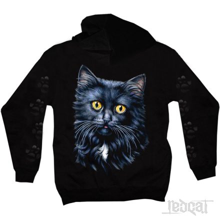Fekete macskás kapucnis pulóver
