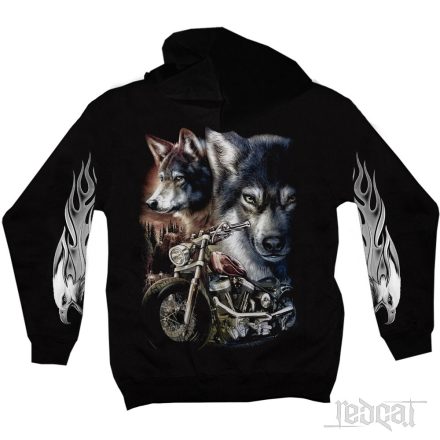 Wolves and bike - motoros kapucnis pulóver
