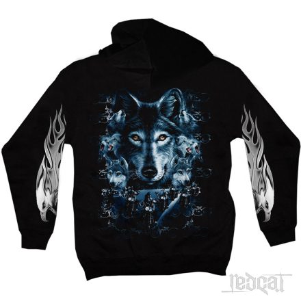 Wolves and bikes - farkasos kapucnis pulóver